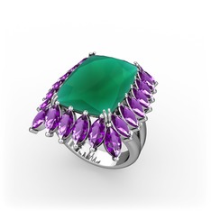 Paiva Yüzük - Kök zümrüt ve ametist 8 ayar beyaz altın yüzük #ojibm9