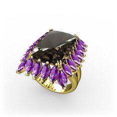 Paiva Yüzük - Dumanlı kuvars ve ametist 18 ayar altın yüzük #on64oj