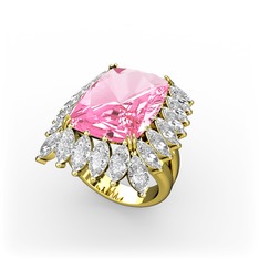 Paiva Yüzük - Pembe kuvars ve swarovski 8 ayar altın yüzük #or0tiu