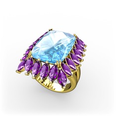 Akuamarin ve ametist 8 ayar altın yüzük