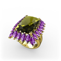 Peridot ve ametist 925 ayar altın kaplama gümüş yüzük