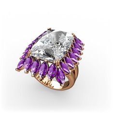 Paiva Yüzük - Swarovski ve ametist 925 ayar rose altın kaplama gümüş yüzük #pou9pw