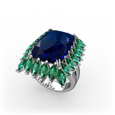 Lab safir ve yeşil kuvars 925 ayar gümüş yüzük