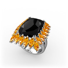 Paiva Yüzük - Siyah zirkon ve sitrin 925 ayar gümüş yüzük #rh1oyx
