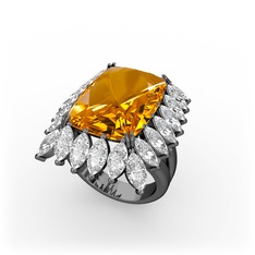 Paiva Yüzük - Sitrin ve beyaz zirkon 925 ayar siyah rodyum kaplama gümüş yüzük #rqdp52