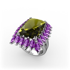 Peridot ve ametist 14 ayar beyaz altın yüzük