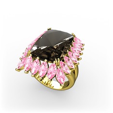 Dumanlı kuvars ve pembe kuvars 925 ayar altın kaplama gümüş yüzük