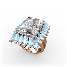 Paiva Yüzük - Beyaz zirkon ve akuamarin 925 ayar rose altın kaplama gümüş yüzük #sshc7g