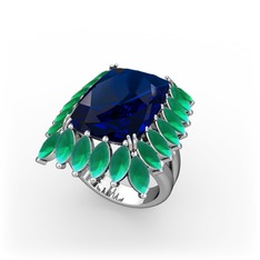 Lab safir ve kök zümrüt 14 ayar beyaz altın yüzük