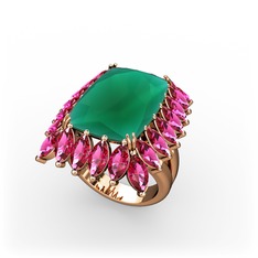 Paiva Yüzük - Kök zümrüt ve rodolit garnet 8 ayar rose altın yüzük #u35c0z