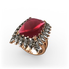 Paiva Yüzük - Kök yakut ve dumanlı kuvars 14 ayar rose altın yüzük #ul9pg