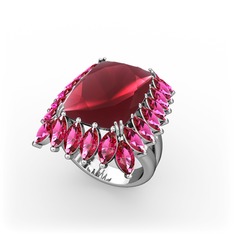 Kök yakut ve rodolit garnet 14 ayar beyaz altın yüzük