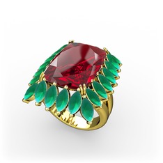 Garnet ve kök zümrüt 18 ayar altın yüzük