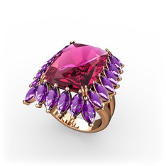 Rodolit garnet ve ametist 925 ayar rose altın kaplama gümüş yüzük