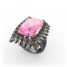 Paiva Yüzük - Pembe kuvars ve dumanlı kuvars 925 ayar siyah rodyum kaplama gümüş yüzük #via4jh