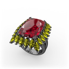 Paiva Yüzük - Garnet ve peridot 925 ayar siyah rodyum kaplama gümüş yüzük #vqsv1t