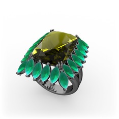 Paiva Yüzük - Peridot ve kök zümrüt 925 ayar siyah rodyum kaplama gümüş yüzük #wlxt8v