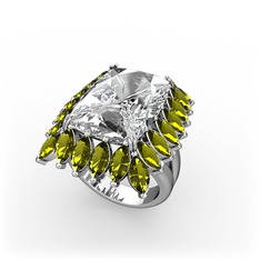 Paiva Yüzük - Swarovski ve peridot 8 ayar beyaz altın yüzük #x3xn18