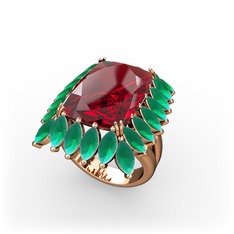 Paiva Yüzük - Garnet ve kök zümrüt 8 ayar rose altın yüzük #x549nd