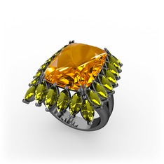 Paiva Yüzük - Sitrin ve peridot 925 ayar siyah rodyum kaplama gümüş yüzük #xrzjlr