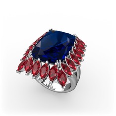 Lab safir ve garnet 14 ayar beyaz altın yüzük