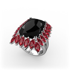 Paiva Yüzük - Siyah zirkon ve garnet 18 ayar beyaz altın yüzük #y2bi37