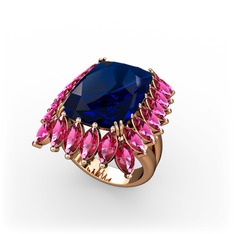 Lab safir ve rodolit garnet 14 ayar rose altın yüzük
