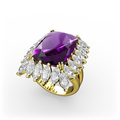 Ametist ve swarovski 18 ayar altın yüzük