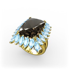 Paiva Yüzük - Dumanlı kuvars ve akuamarin 14 ayar altın yüzük #zbmo3c