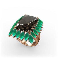 Paiva Yüzük - Dumanlı kuvars ve kök zümrüt 18 ayar rose altın yüzük #zfrwrc