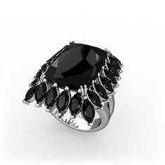 Paiva Yüzük - Siyah zirkon 8 ayar beyaz altın yüzük #zte9o