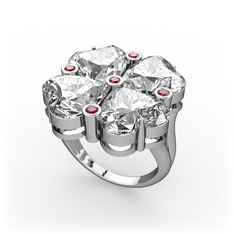 Swarovski ve garnet 18 ayar beyaz altın yüzük