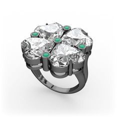 Swarovski ve kök zümrüt 925 ayar siyah rodyum kaplama gümüş yüzük