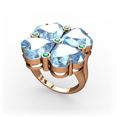 Lucky Yonca Yüzük - Akuamarin ve yeşil kuvars 8 ayar rose altın yüzük #15aic7z