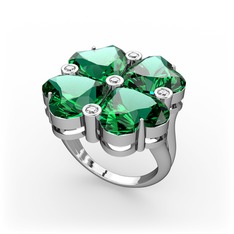 Yeşil kuvars ve swarovski 18 ayar beyaz altın yüzük
