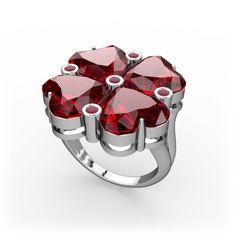 Lucky Yonca Yüzük - Garnet ve kök yakut 925 ayar gümüş yüzük #1832sd4