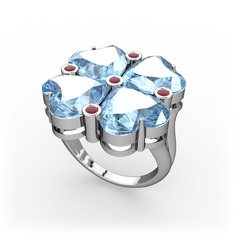 Akuamarin ve kök yakut 18 ayar beyaz altın yüzük