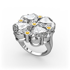 Lucky Yonca Yüzük - Swarovski ve sitrin 14 ayar beyaz altın yüzük #1av9pgh