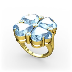 Lucky Yonca Yüzük - Akuamarin 14 ayar altın yüzük #1bmdgp6