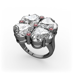 Lucky Yonca Yüzük - Swarovski ve garnet 925 ayar siyah rodyum kaplama gümüş yüzük #1g2rj2i