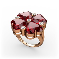 Garnet ve pırlanta 14 ayar rose altın yüzük (0.18 karat)