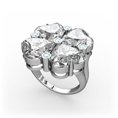 Lucky Yonca Yüzük - Swarovski ve akuamarin 18 ayar beyaz altın yüzük #1mhstp5