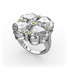 Lucky Yonca Yüzük - Swarovski ve peridot 8 ayar beyaz altın yüzük #1vdl2az