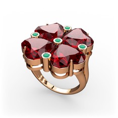 Garnet ve kök zümrüt 14 ayar rose altın yüzük