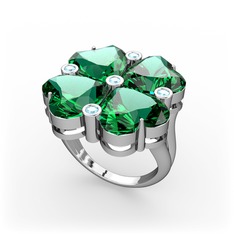 Lucky Yonca Yüzük - Yeşil kuvars ve akuamarin 925 ayar gümüş yüzük #39gfq4