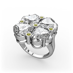 Lucky Yonca Yüzük - Swarovski ve peridot 18 ayar beyaz altın yüzük #7oto0u