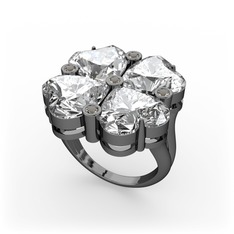 Swarovski ve dumanlı kuvars 925 ayar siyah rodyum kaplama gümüş yüzük