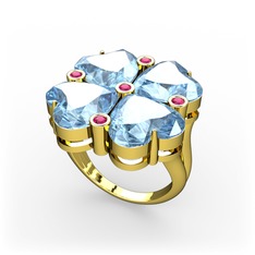 Lucky Yonca Yüzük - Akuamarin ve rodolit garnet 925 ayar altın kaplama gümüş yüzük #addjfl
