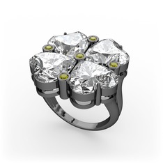 Lucky Yonca Yüzük - Swarovski ve peridot 925 ayar siyah rodyum kaplama gümüş yüzük #c828br