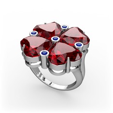 Lucky Yonca Yüzük - Garnet ve lab safir 18 ayar beyaz altın yüzük #crrzus